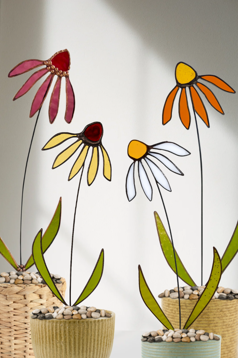 ๐ผ Handmade Stained Glass Coneflowers โ Unique Gift for Nature Lovers