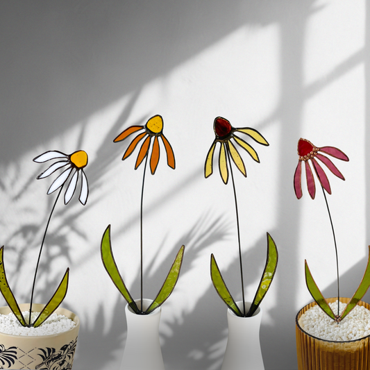 🌼 Handmade Stained Glass Coneflowers – Unique Gift for Nature Lovers - Samara Designs Studio