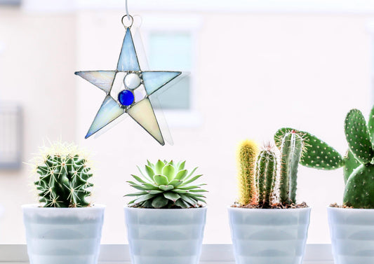 Pearl with Blue Star Suncatcher - Samara Designs Studio