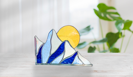 Winter Mountain Scape Stained Glass Corner - Samara Designs Studio