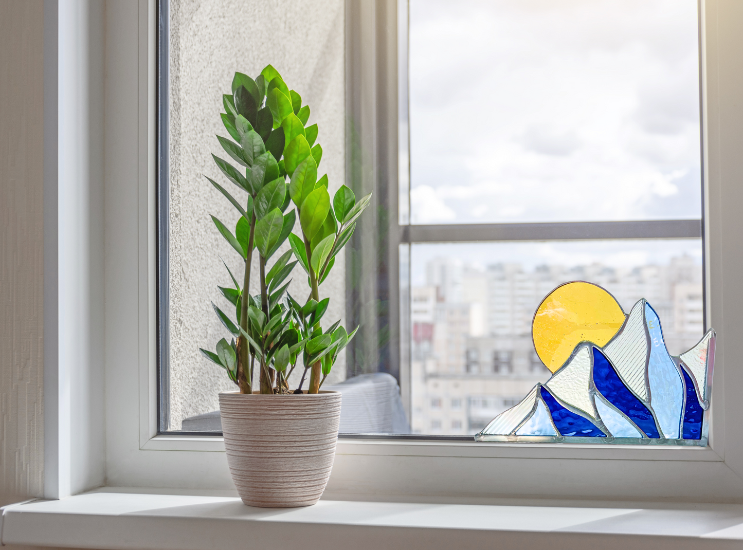Winter Mountain Scape Stained Glass Corner - Samara Designs Studio
