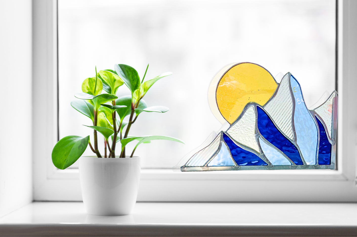 Winter Mountain Scape Stained Glass Corner - Samara Designs Studio