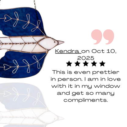 Sparrow Suncatcher – Folk Art Bird Stained Glass | Scandinavian-Inspired Holiday Decor