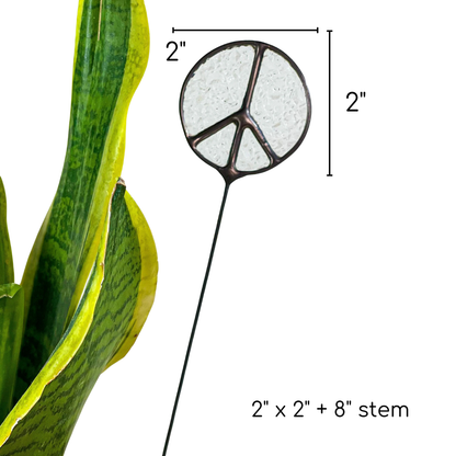 Glass Peace Sign Plant Stakes – Handmade Stained Glass Garden Decor