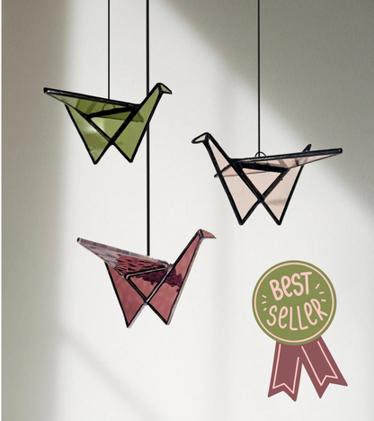 Stained Glass Origami Crane Suncatchers- Bird of Happiness - Samara Designs Studio
