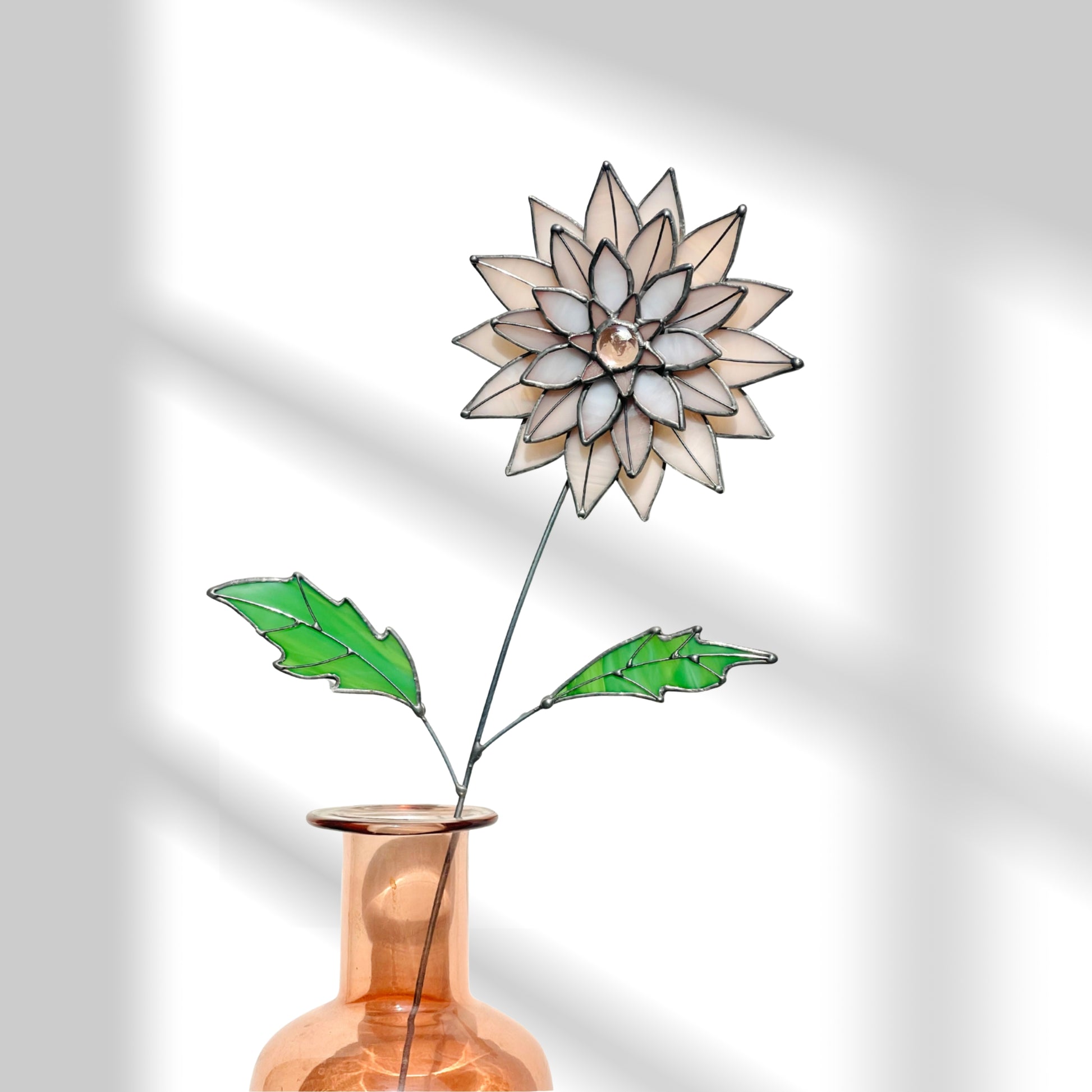 Peachy Pink 3D Stained Glass Dahlia Stem | Layered Glass Flower Art - Samara Designs Studio