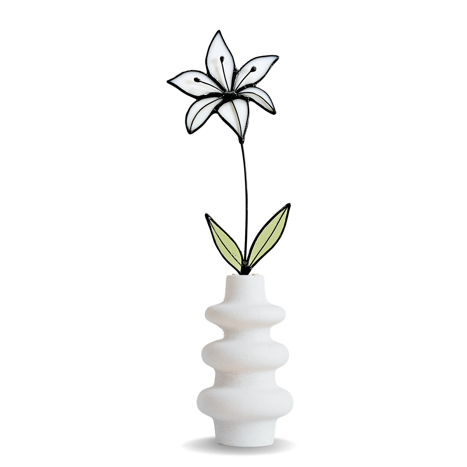 White Lily Glass Flower Stem – Handmade Minimal Botanical Art - Samara Designs Studio