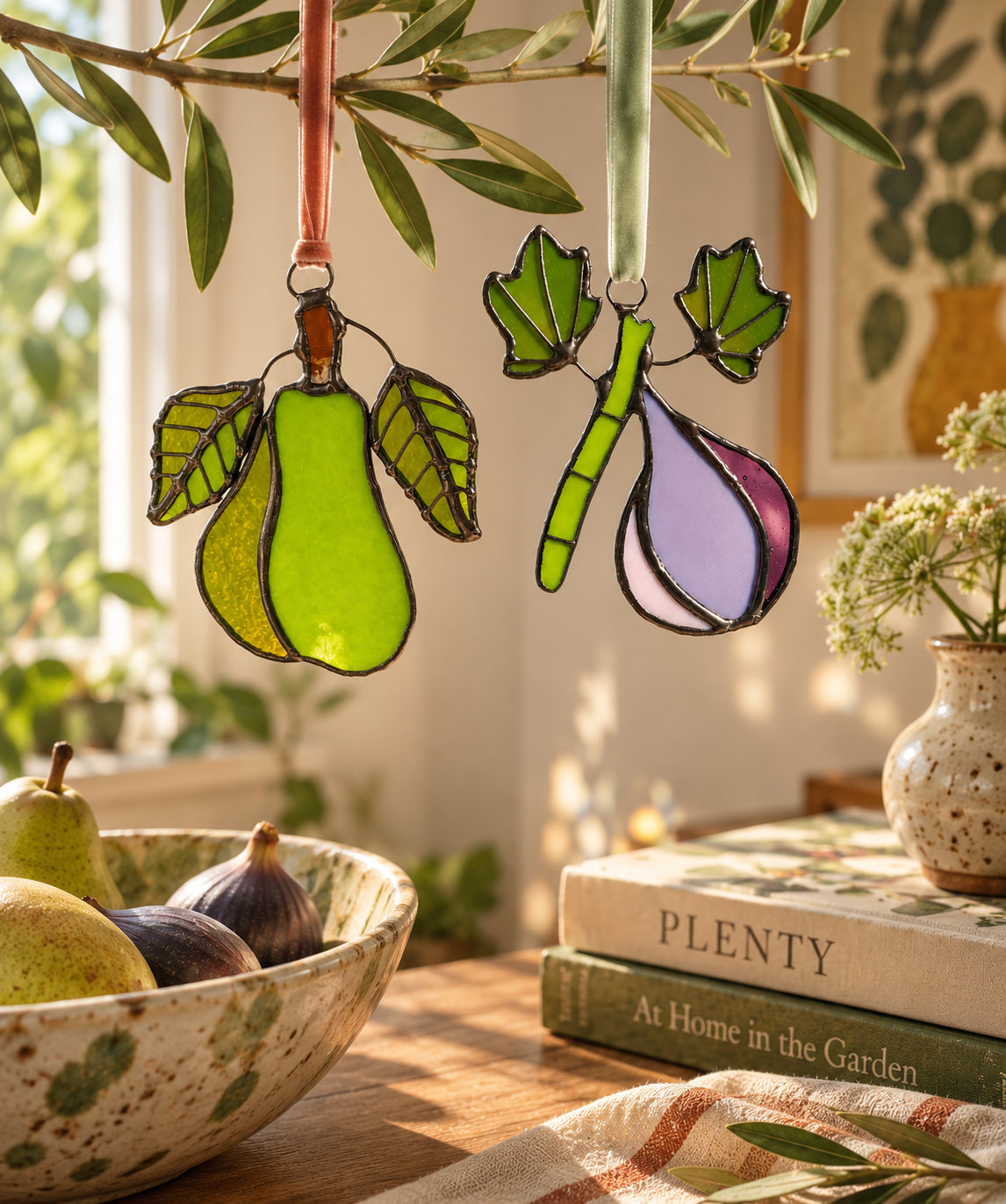 Pear & Fig Stained Glass Ornament Gift Set
