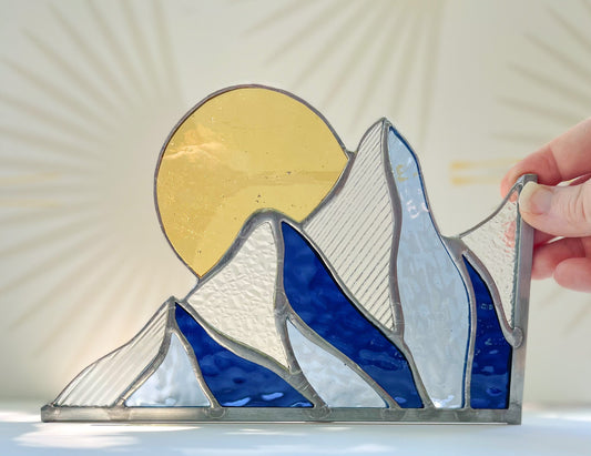 Winter Mountain Scape Stained Glass Corner