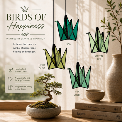 Stained Glass Origami Crane Suncatchers- Bird of Happiness - Samara Designs Studio