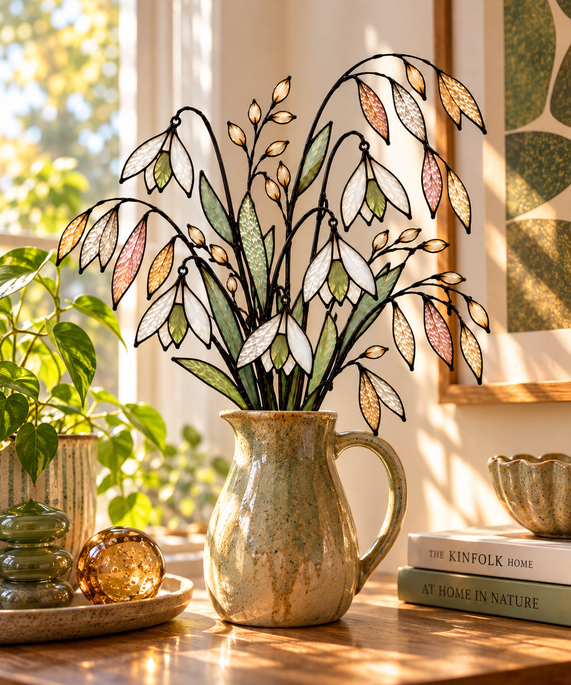 Sage & Champagne Meadow | Stained Glass Wildflower Arrangement - Samara Designs Studio