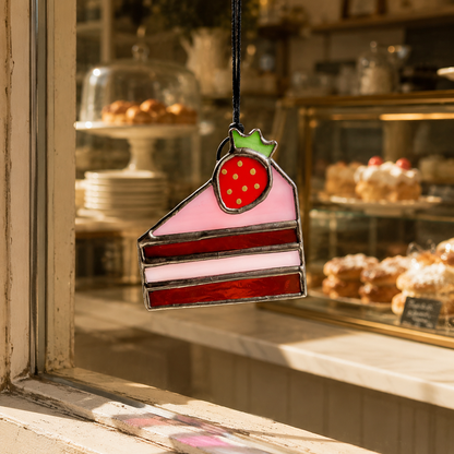 Mini Strawberry Cake Glass Suncatcher
