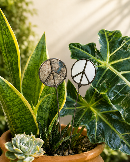 Mirror Peace Sign Plant Stakes – Plain or Antique Glass - Samara Designs Studio