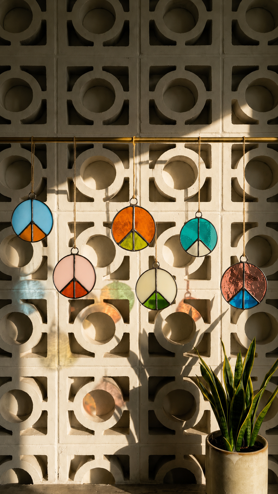 Retro Peace Sign Stained Glass Window Hanging - Samara Designs Studio