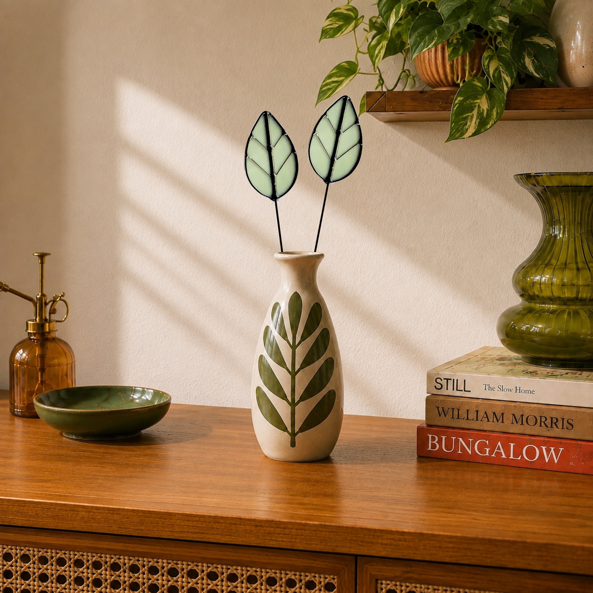 Handmade Stained Glass Leaf Stems & Plant Stakes