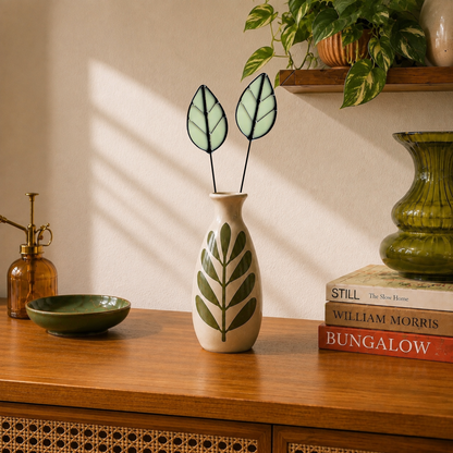 Handmade Stained Glass Leaf Stems & Plant Stakes