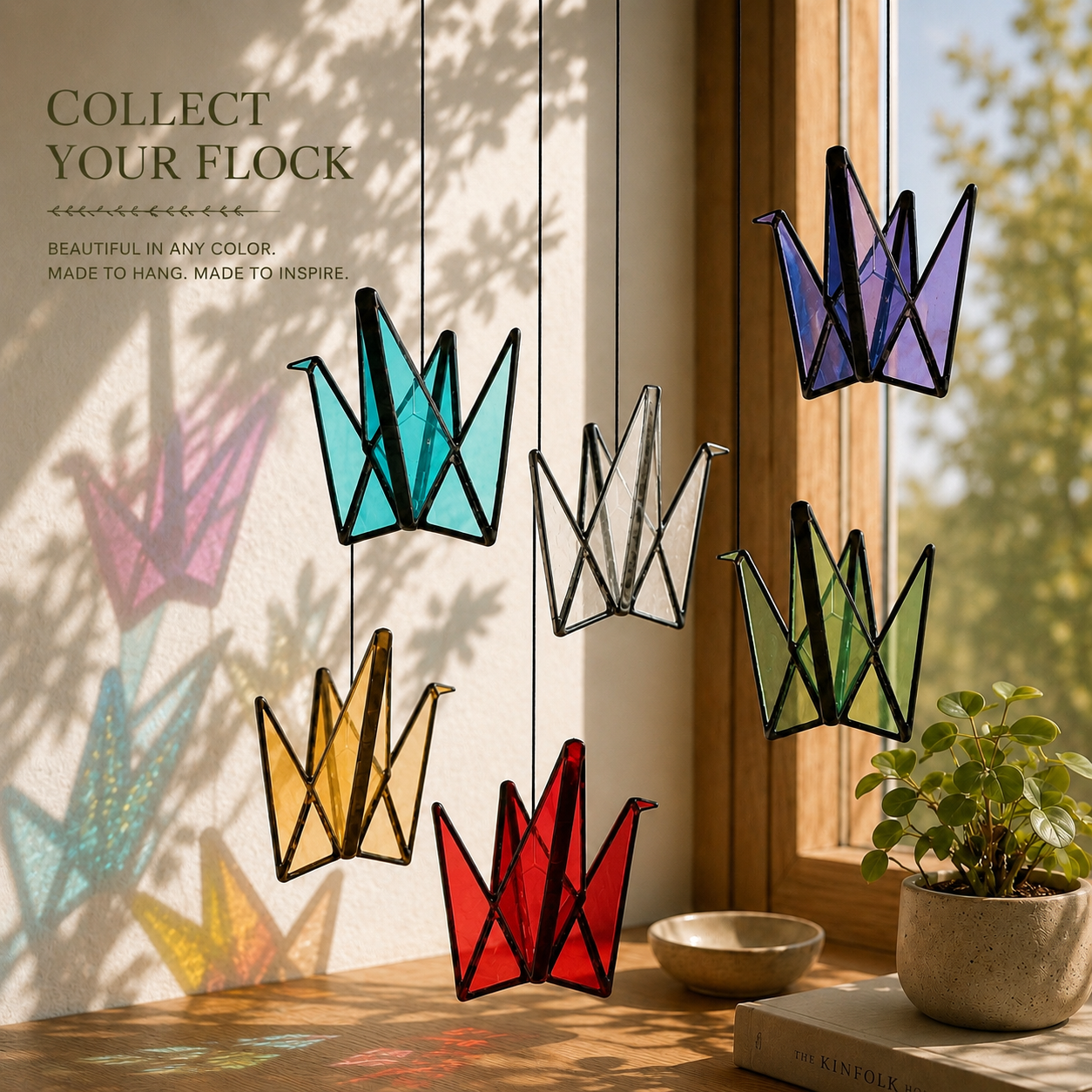 Stained Glass Origami Crane Suncatchers- Bird of Happiness - Samara Designs Studio