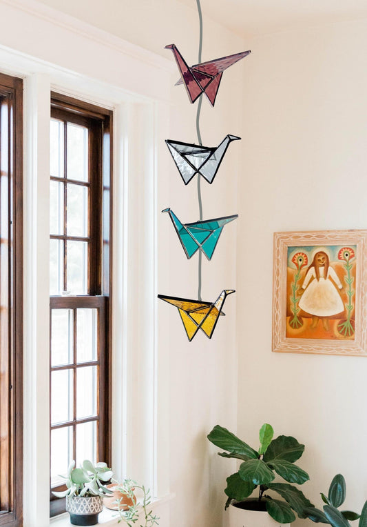 Stained Glass Origami Crane Suncatchers