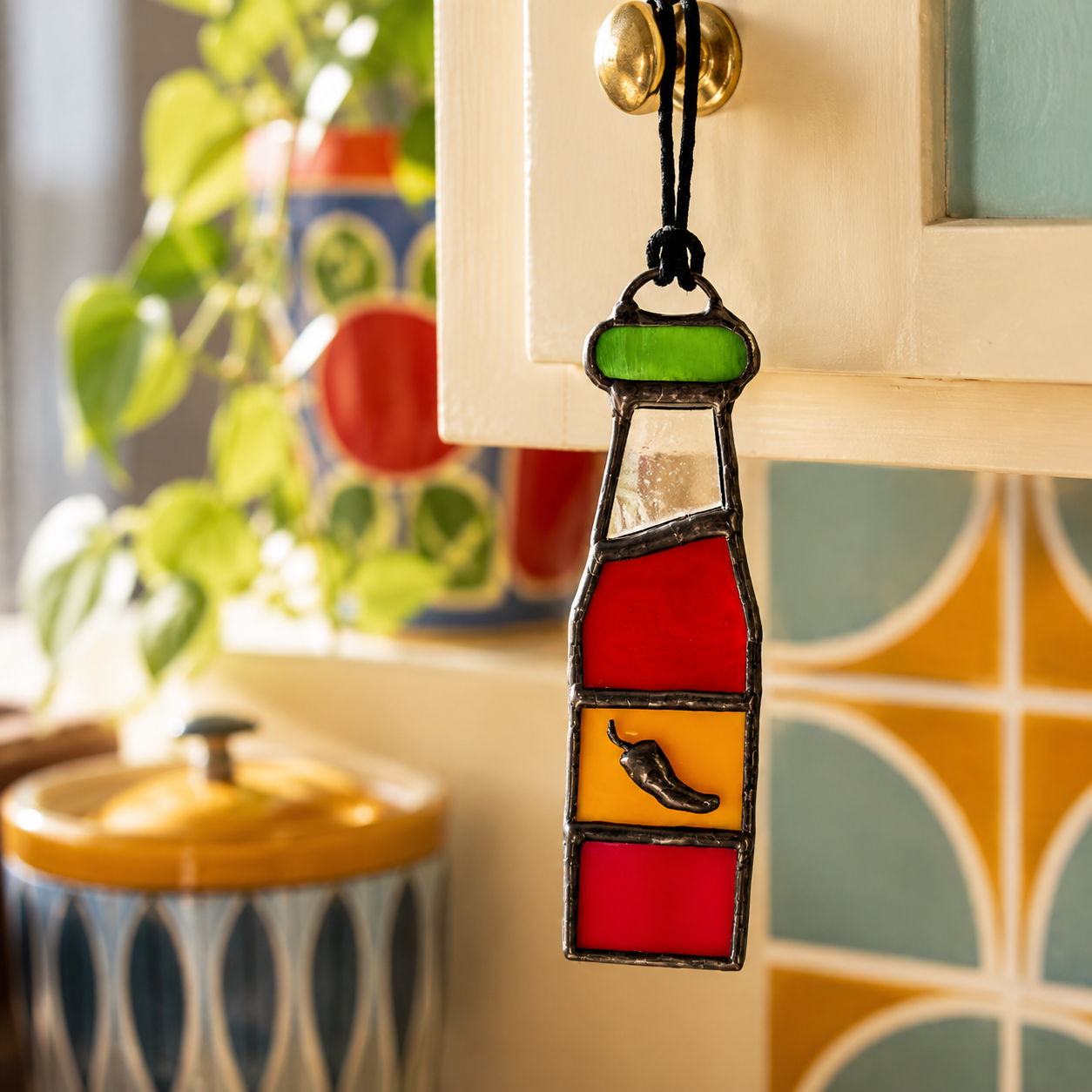 Stained Glass Hot Sauce Bottle Suncatcher & Christmas Ornament | Foodie Gift
