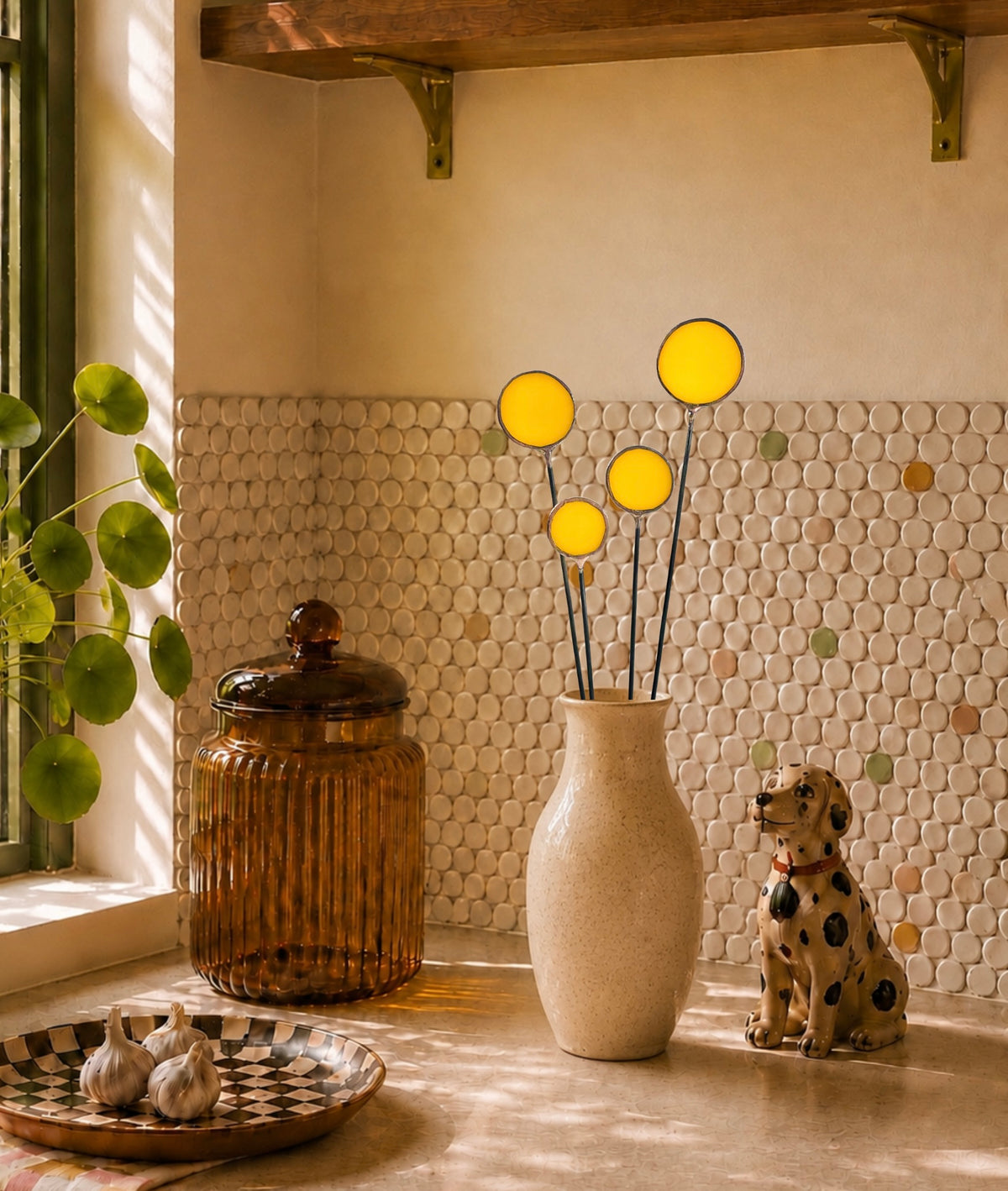 Stained Glass Billy Buttons | Set of 4 Yellow Craspedia Flower Stems
