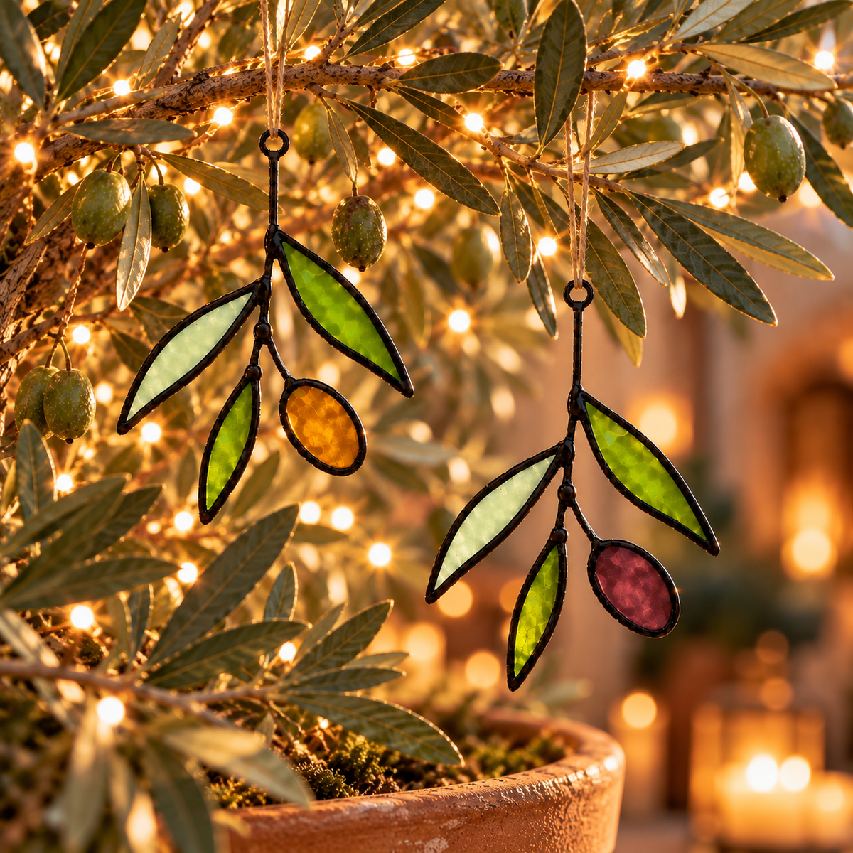 Mini Stained Glass Olive Branch Suncatcher - Samara Designs Studio