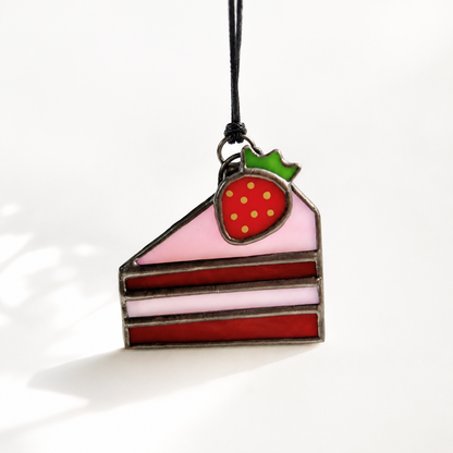 Mini Strawberry Cake Glass Suncatcher