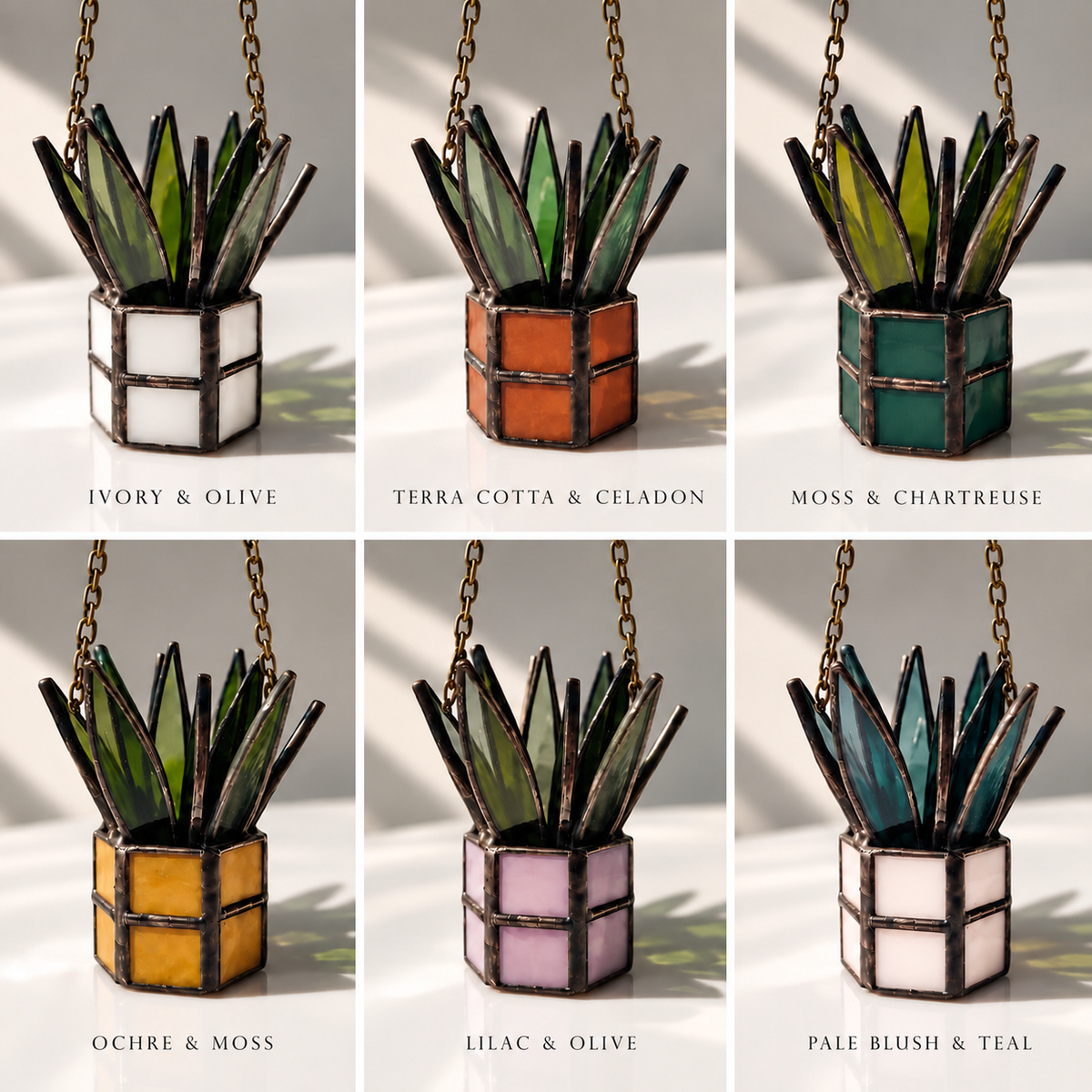 Mini Stained Glass Plant Ornaments