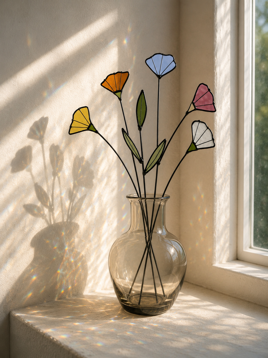 Handmade Stained Glass Wildflower Arrangement – Colorful Mixed Blooms - Samara Designs Studio