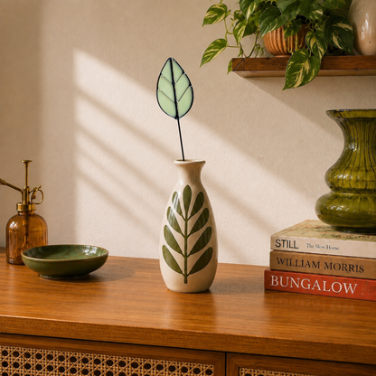 Handmade Stained Glass Leaf Stems & Plant Stakes