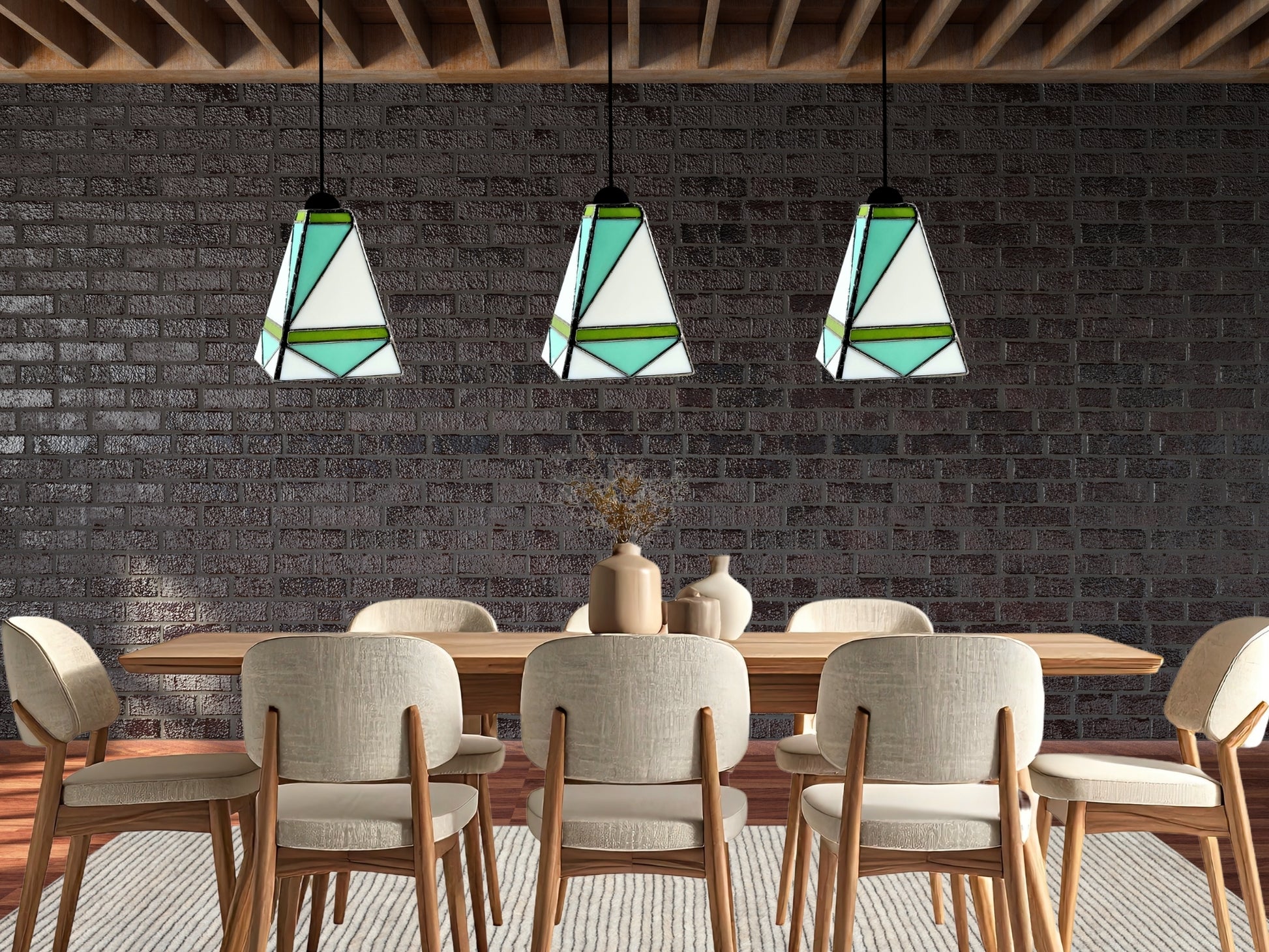 GeoGlow Mid-Century Modern Stained Glass Pendant – Designer Trio Set of 3 - Samara Designs Studio