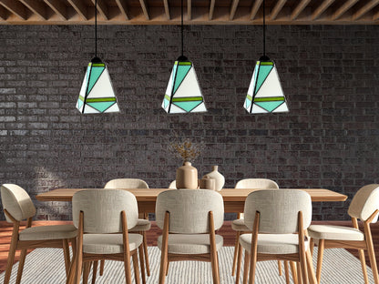 GeoGlow Mid-Century Modern Stained Glass Pendant – Designer Trio Set of 3 - Samara Designs Studio