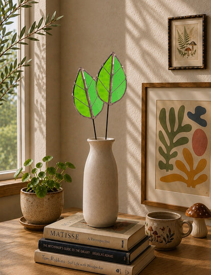 Handmade Stained Glass Leaf Stems & Plant Stakes
