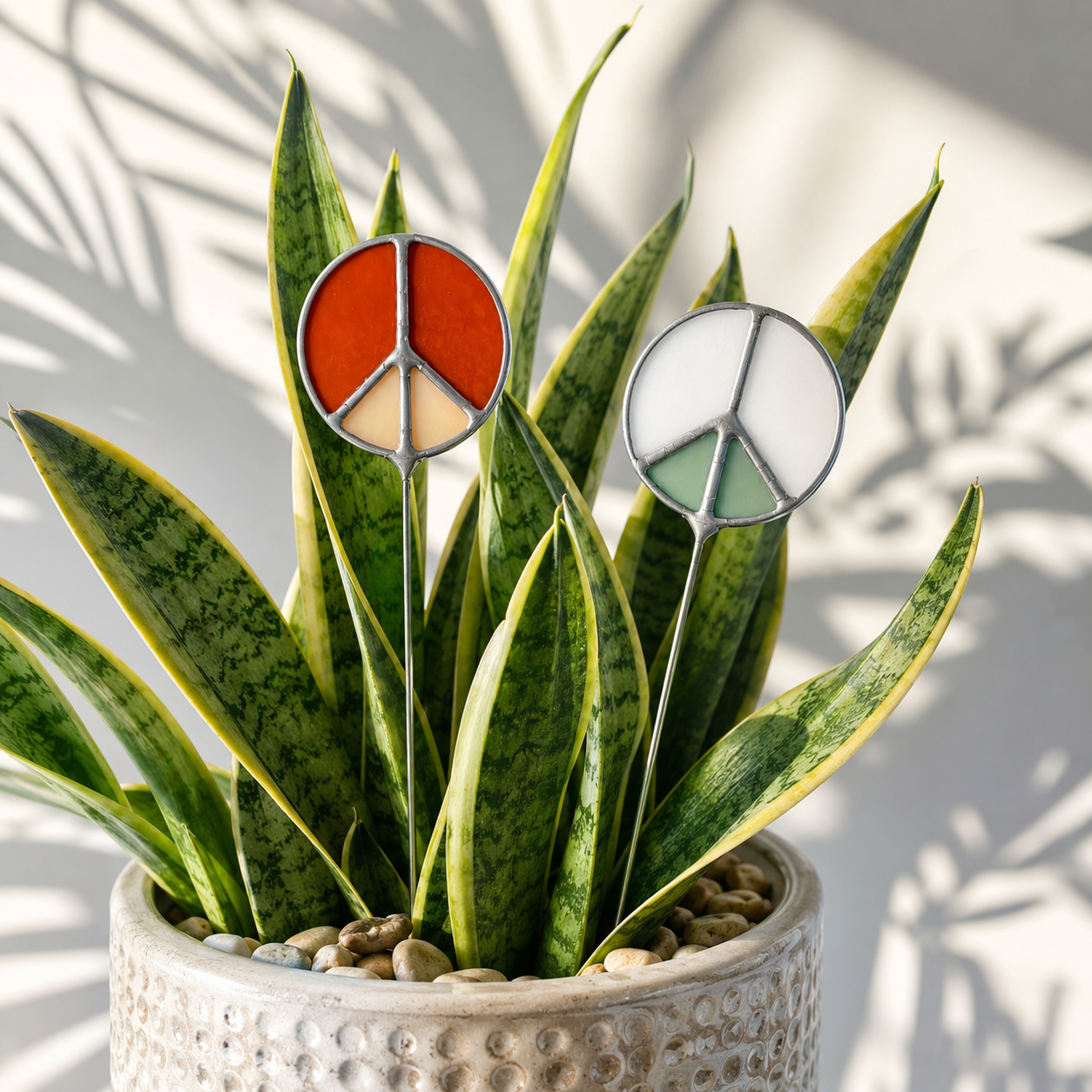 Stained Glass Peace Sign Plant Stakes | Retro Hippie Decor - Samara Designs Studio