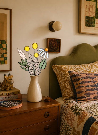 Stained Glass Wildflower Arrangement | Yellow Billy Buttons & White Coneflower