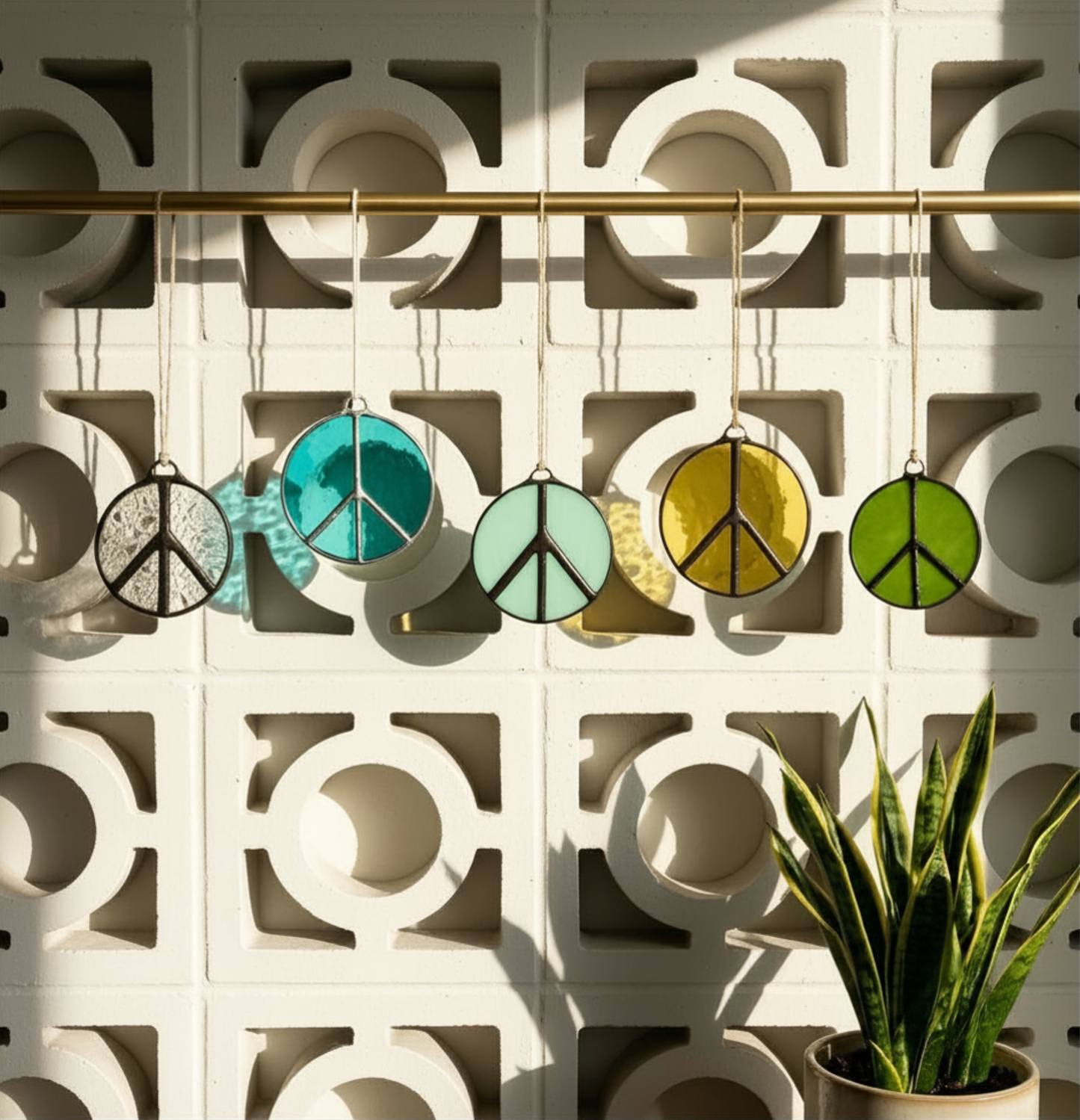 Palm Springs Peace Sign Stained Glass Suncatcher - Samara Designs Studio