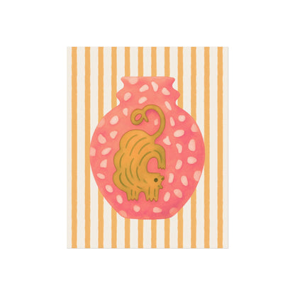 Whimsical Watercolor Art Print – Modern Folk Art Cat in Pink Vase, Colorful Gallery Wall Decor - Samara Designs Studio