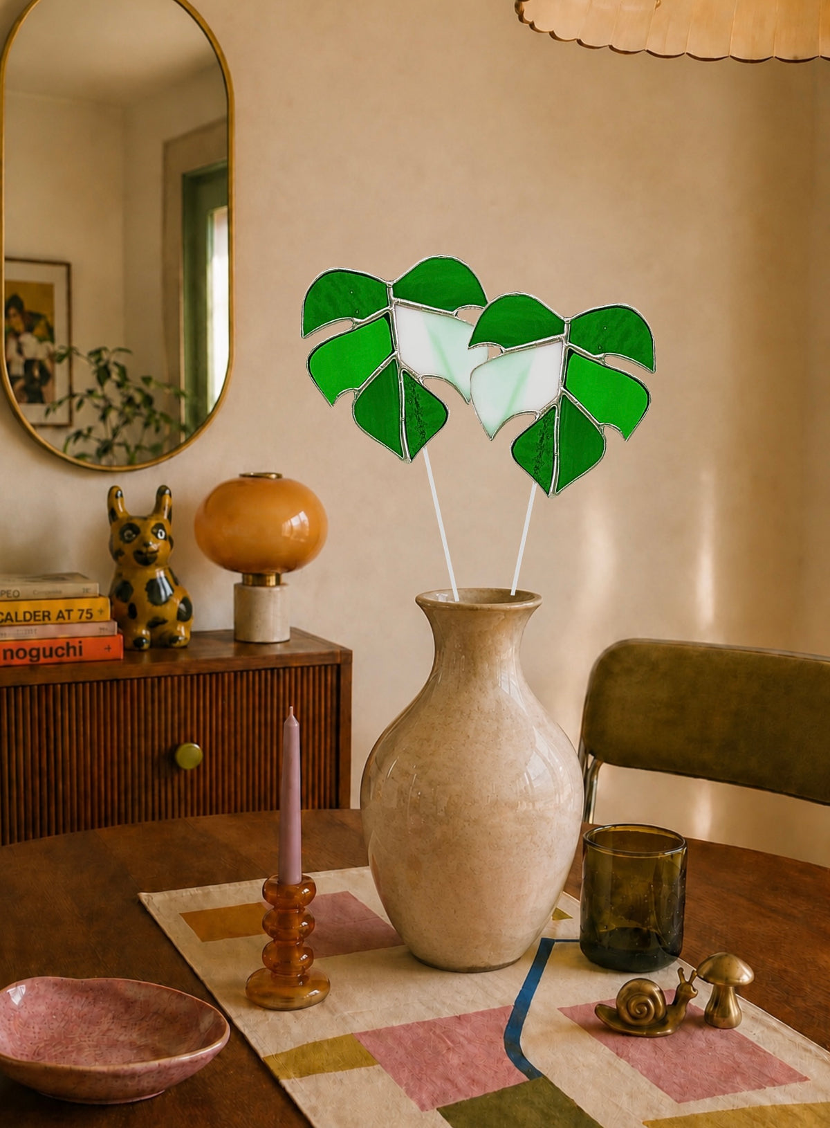 Monstera Leaf Glass Plant Stake | Handmade Stained Glass Gift - Samara Designs Studio