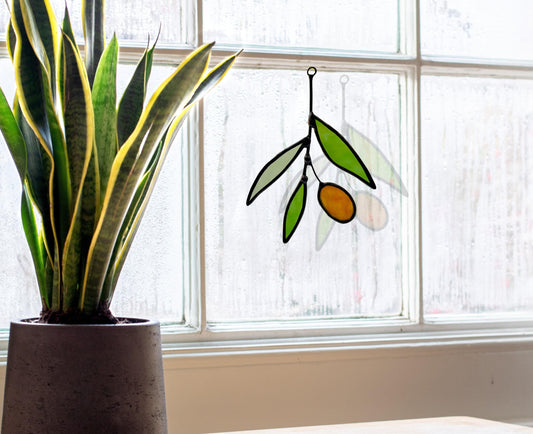 Mini Glass Olive Branch Suncatcher