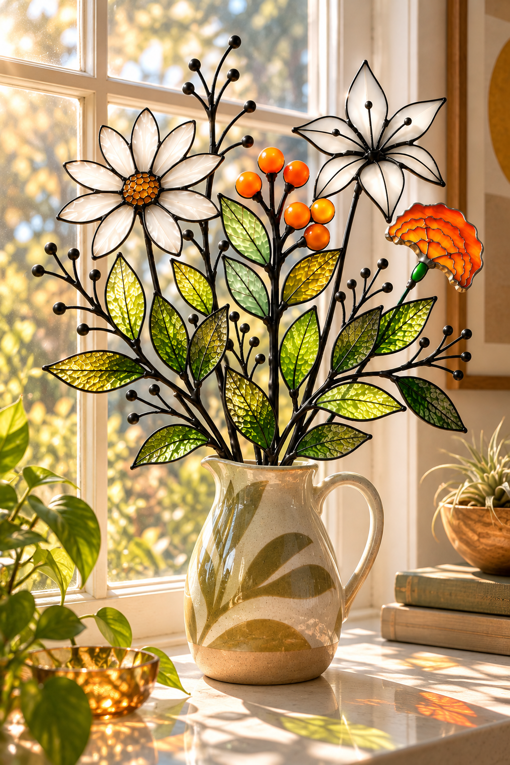 Orange Meadow | Stained Glass Botanical Bouquet - Samara Designs Studio