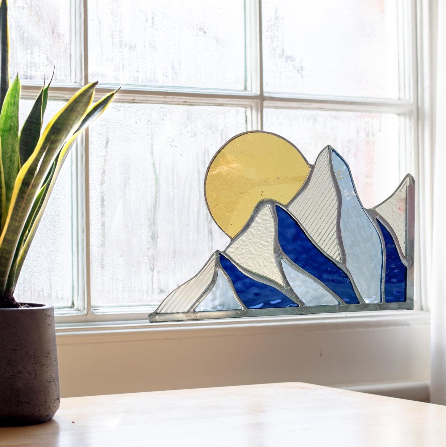 Winter Mountain Scape Stained Glass Corner