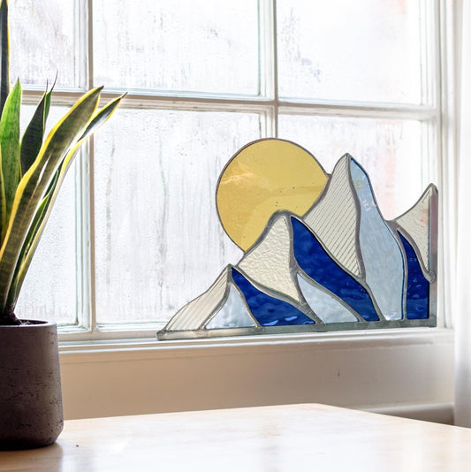 Winter Mountain Scape Stained Glass Corner