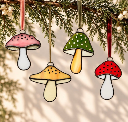 Stained Glass Mushroom Holiday Ornaments - Samara Designs Studio