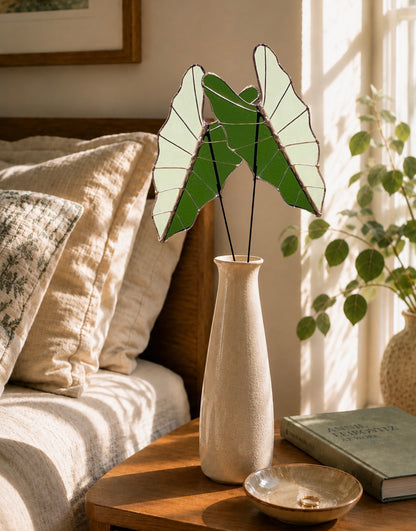 Stained Glass Alocasia Leaf Stem | Handmade Botanical Art