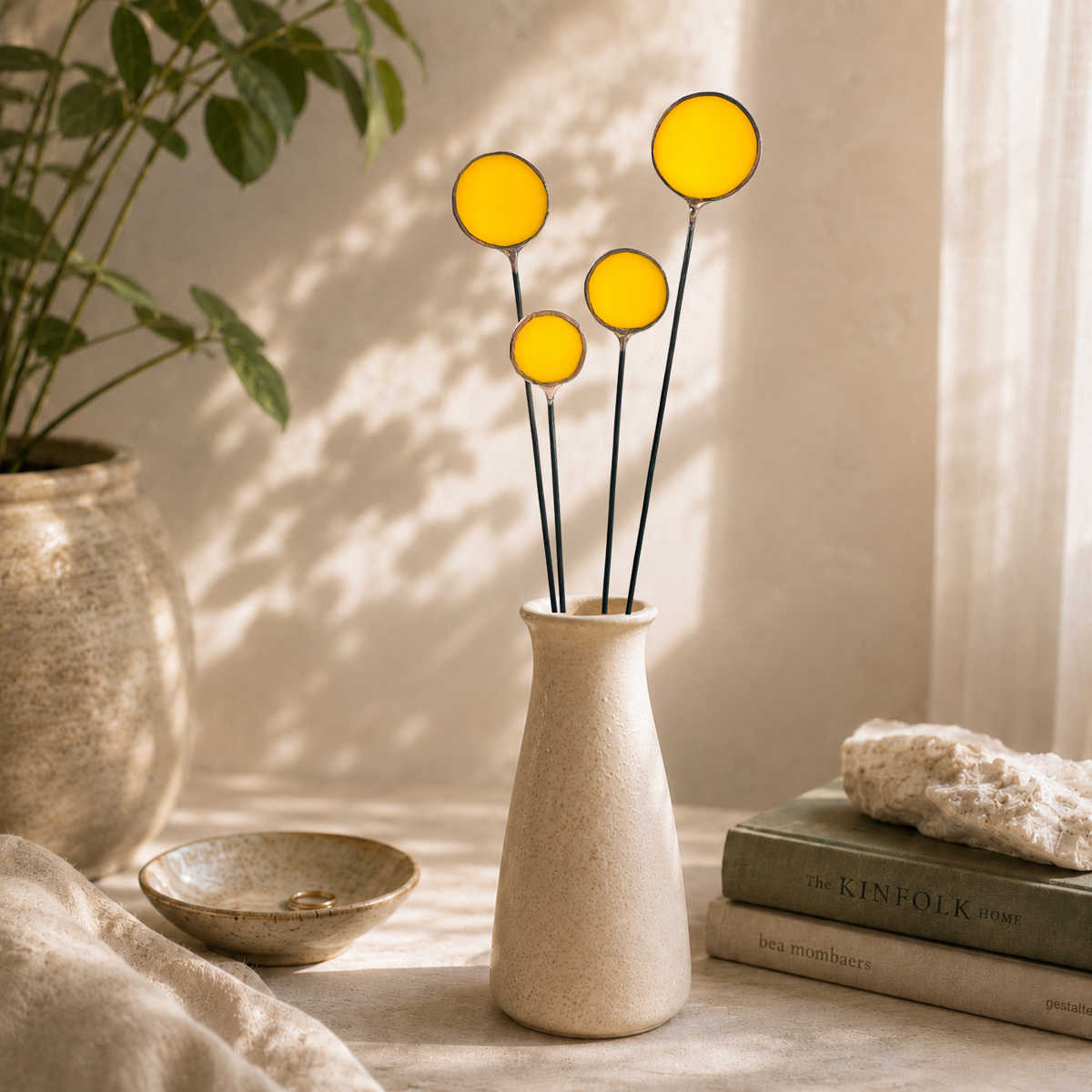 Stained Glass Billy Buttons | Set of 4 Yellow Craspedia Flower Stems