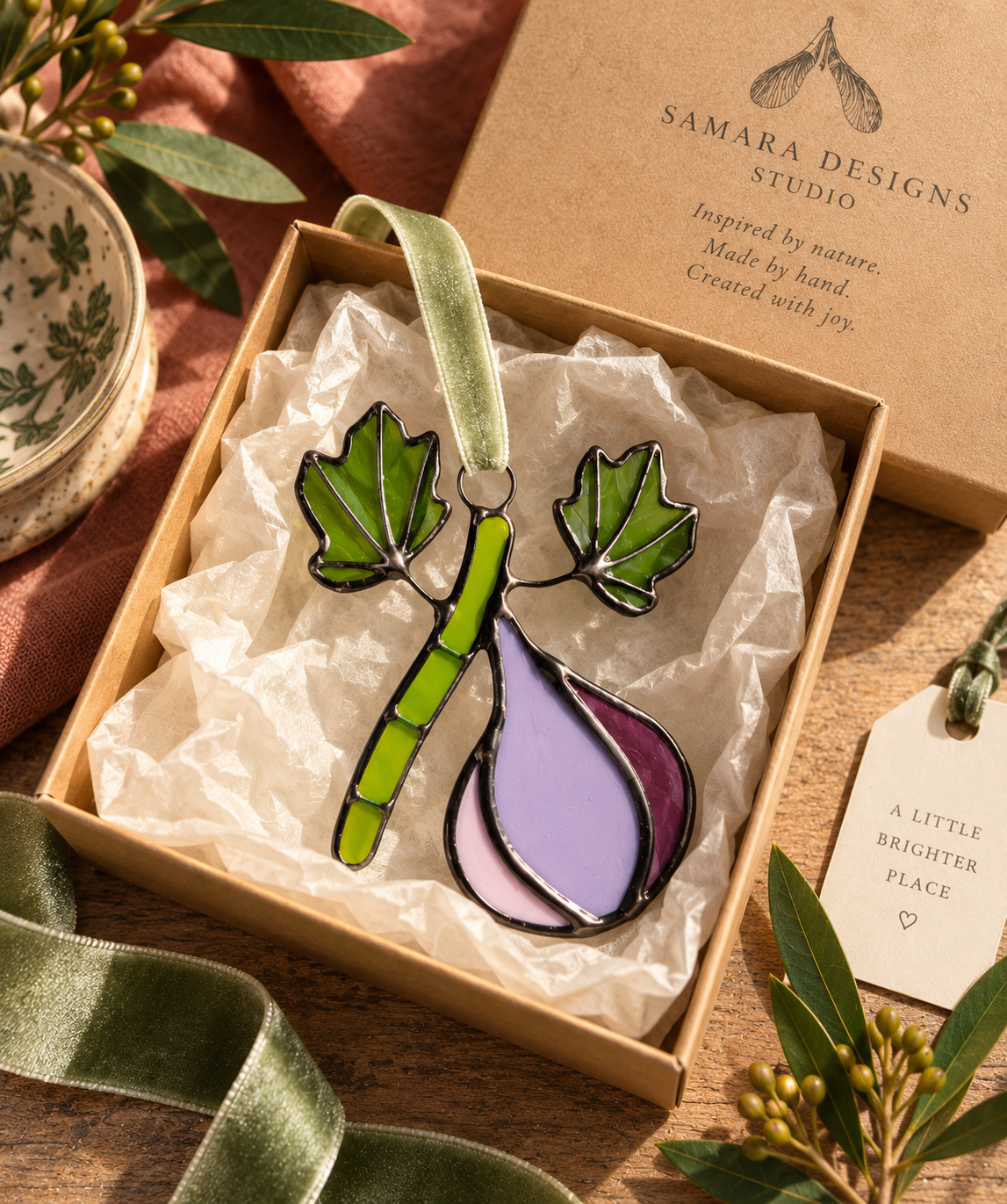Pear & Fig Stained Glass Ornament Gift Set