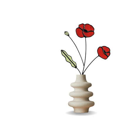 Red Poppy Stained Glass Stem – Handmade Botanical Art - Samara Designs Studio