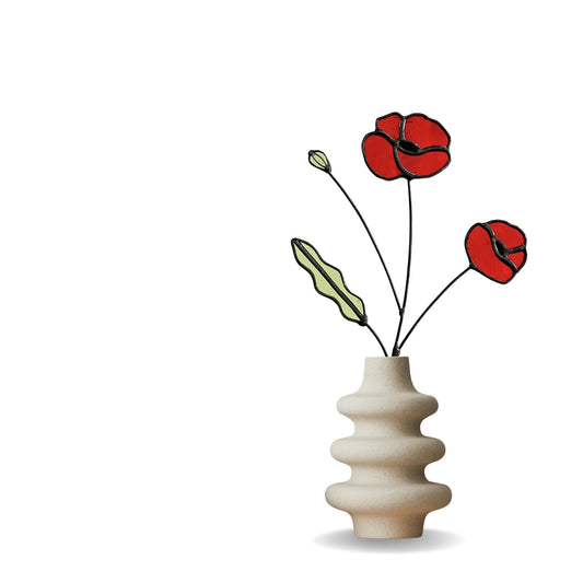 Red Poppy Stained Glass Stem – Handmade Botanical Art - Samara Designs Studio