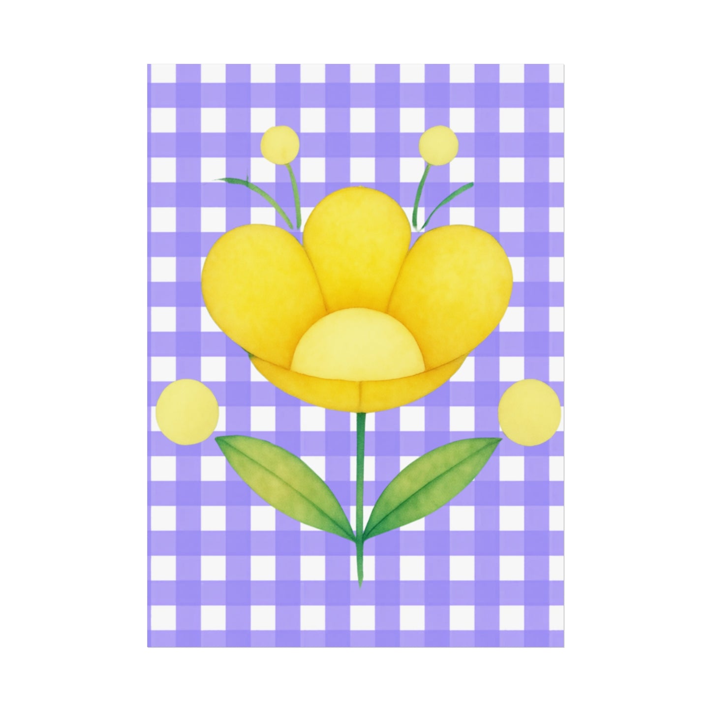 Yellow flower on a purple and white checkered background