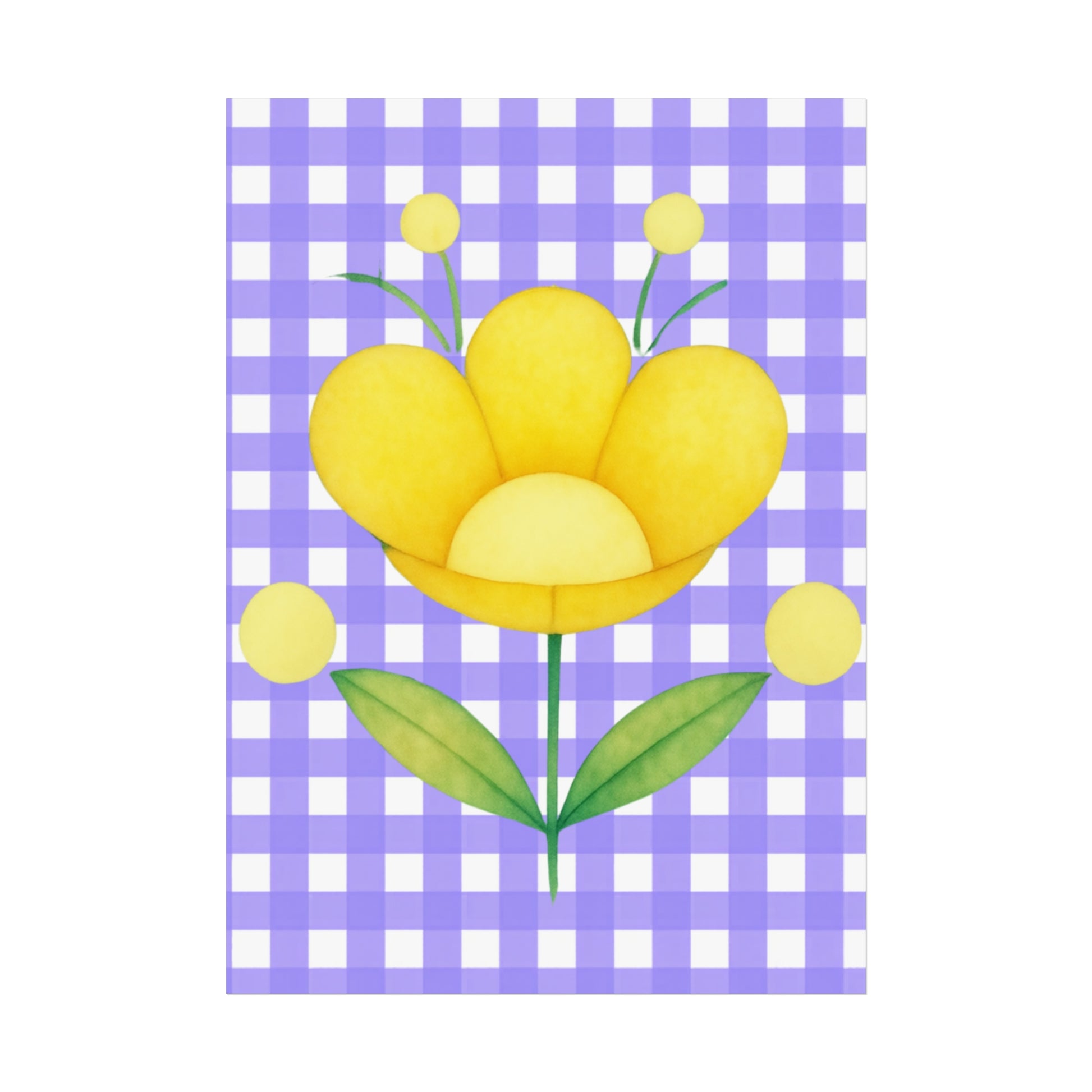 Yellow flower on a purple and white checkered background