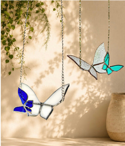 Stained Glass Butterfly in Flight Suncatcher - Samara Designs Studio